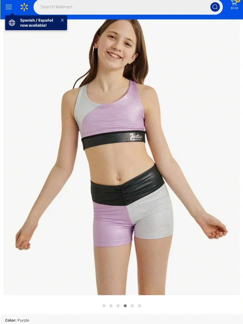 NWT Justice 2 piece sports bra and shorts set 7/8